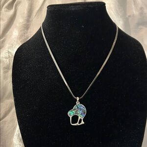 Abalone Inlay Kiwi Bird Pendant Necklace - Silver Tone